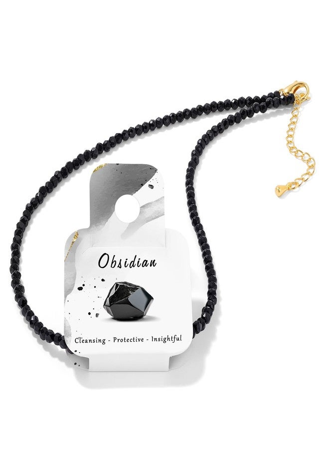 Raicegs Obsidian Beaded Necklace Crystal Gemstone Choker Necklace for Women 3mm Natural Stone Beads Handmade Jewelry Gift for Women - Image 1